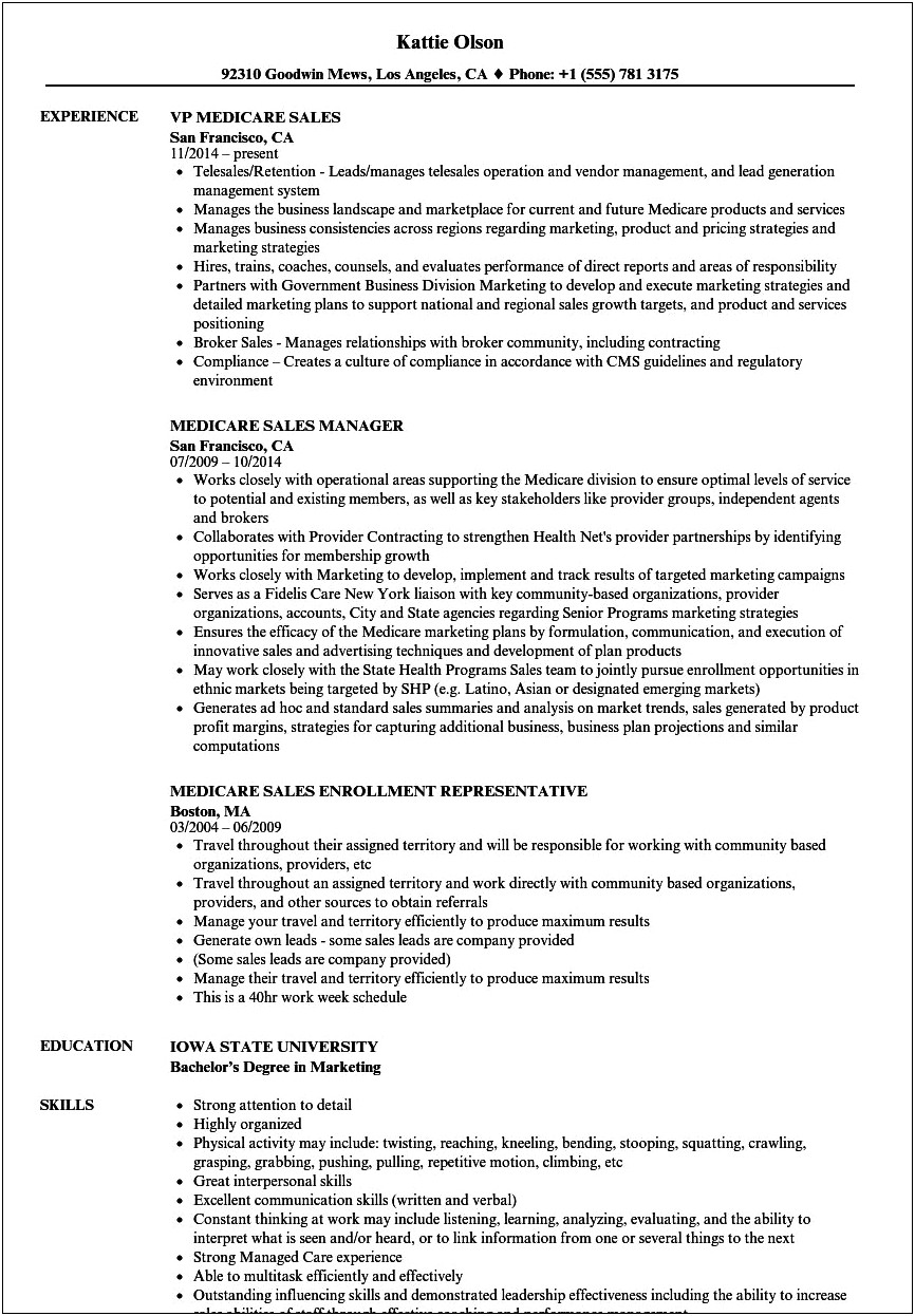 Customer Service Rep For Medicare Resume Description