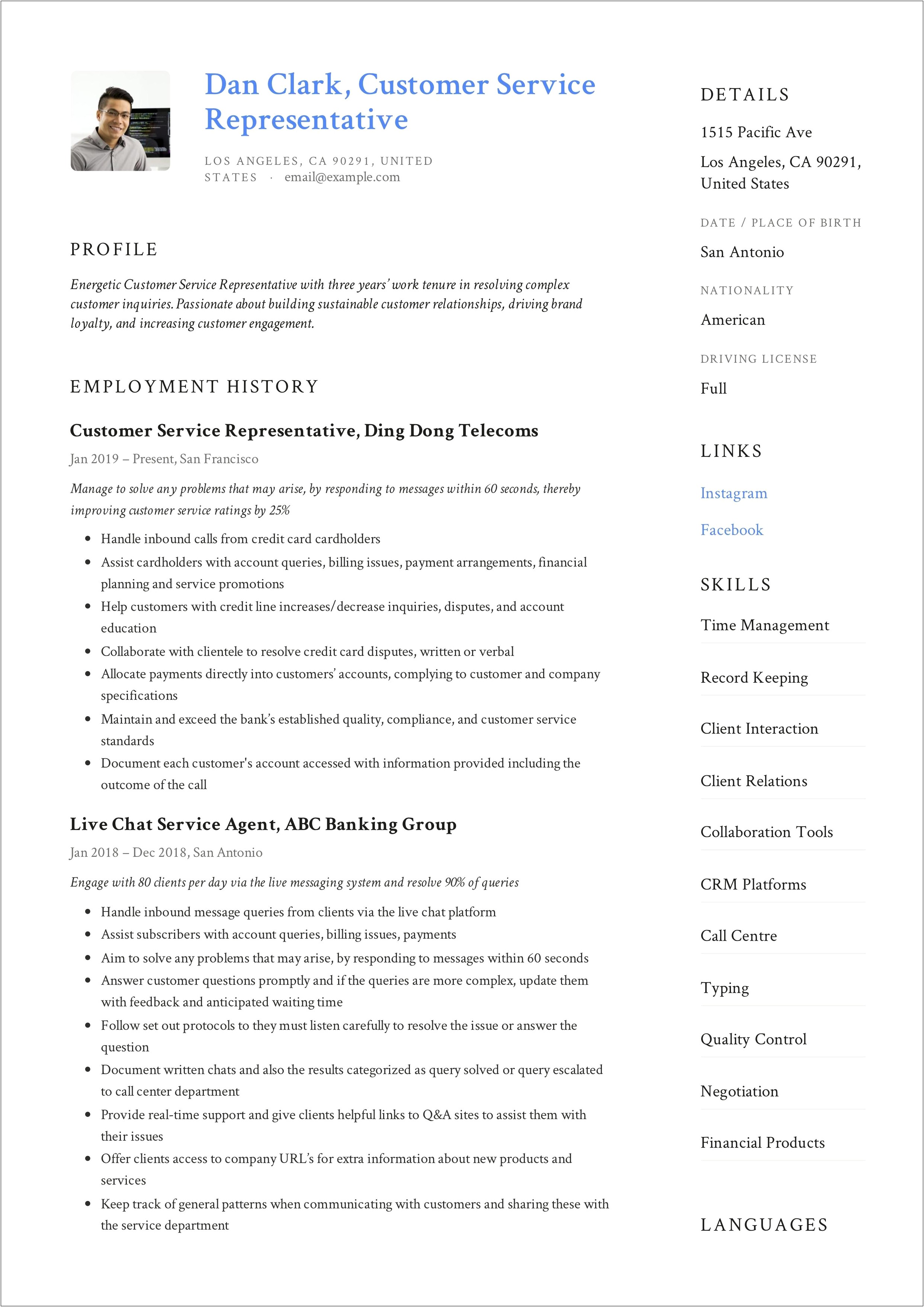 Customer Service Representative Resume Sample India