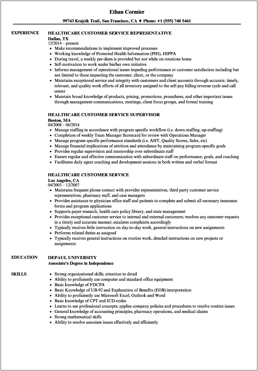 Customer Service Responsibilities Template For Resume