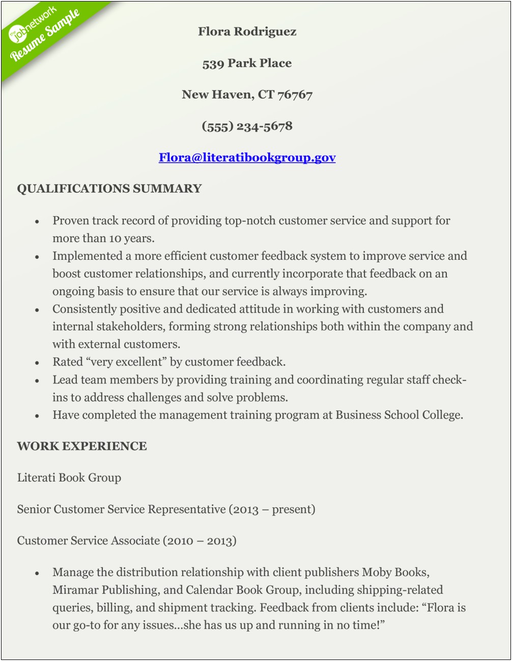 Customer Service Resume Professional Summary Examples