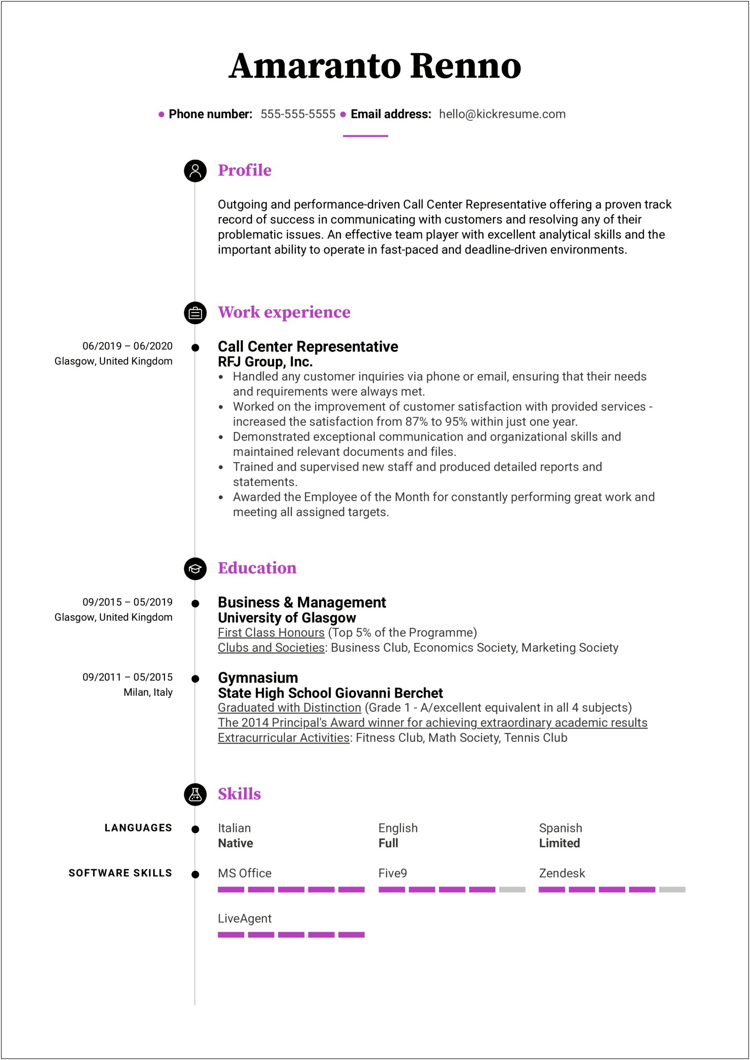 Customer Service Sample Resume For Call Center