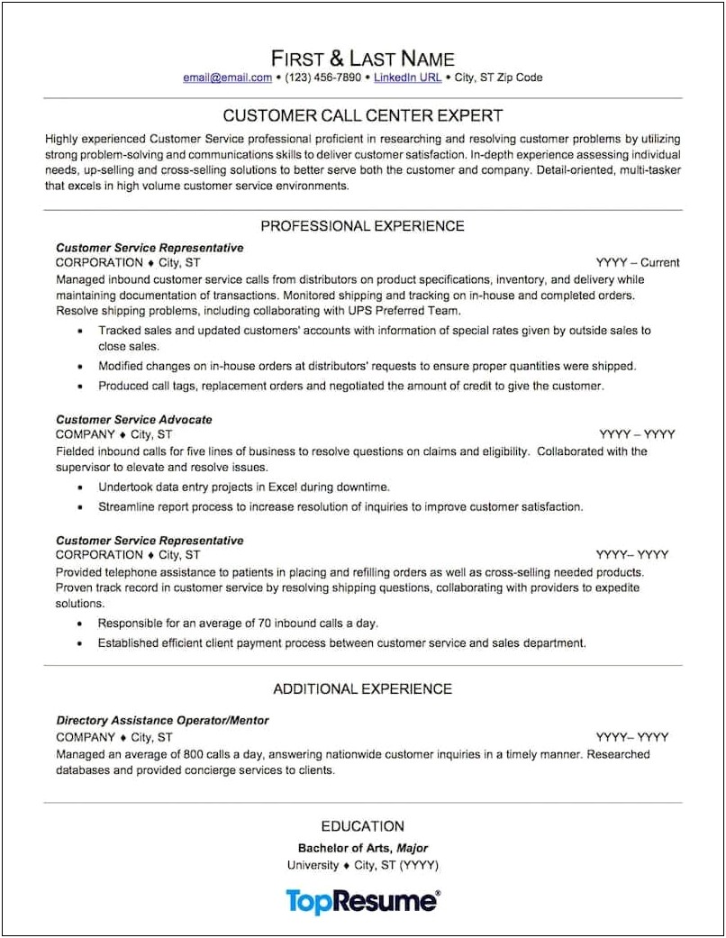 Customer Service Skill Examples For Resume