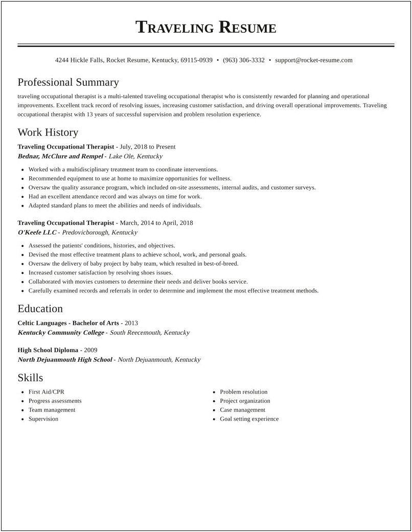 Customer Services Skill Example Resume In Occupation Therapy