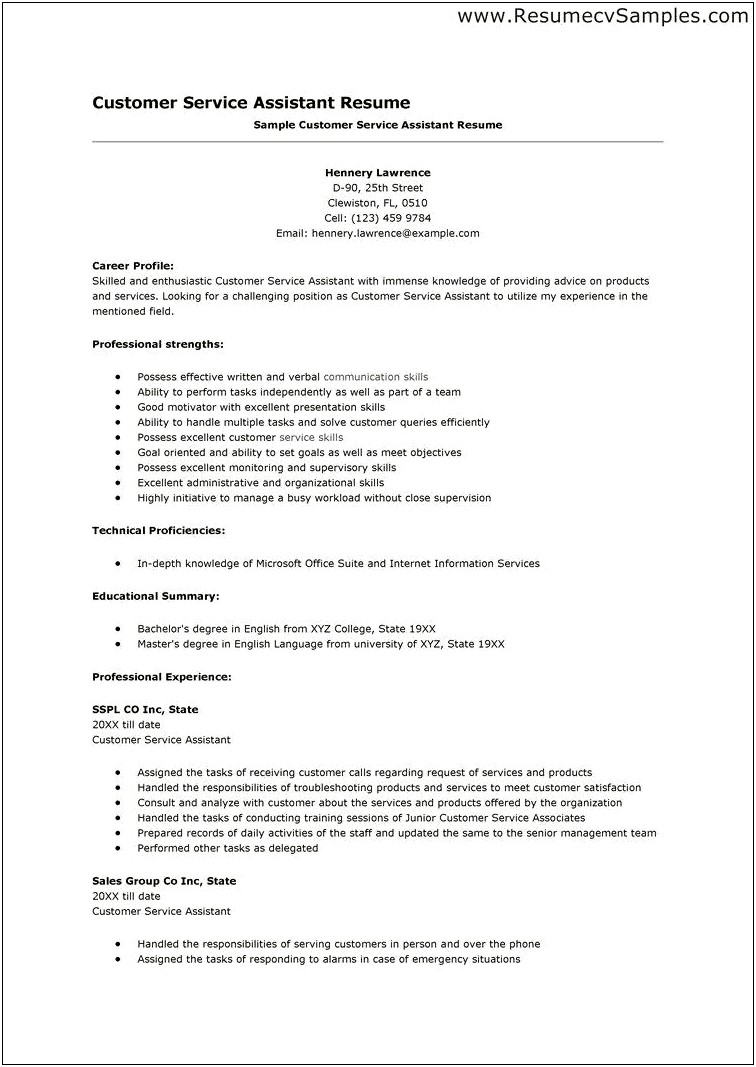 Customer Suport Resume Skills And Abilities Summary