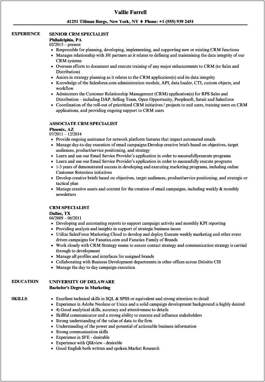 Customer Support Experience In Dynamic Crm Resume