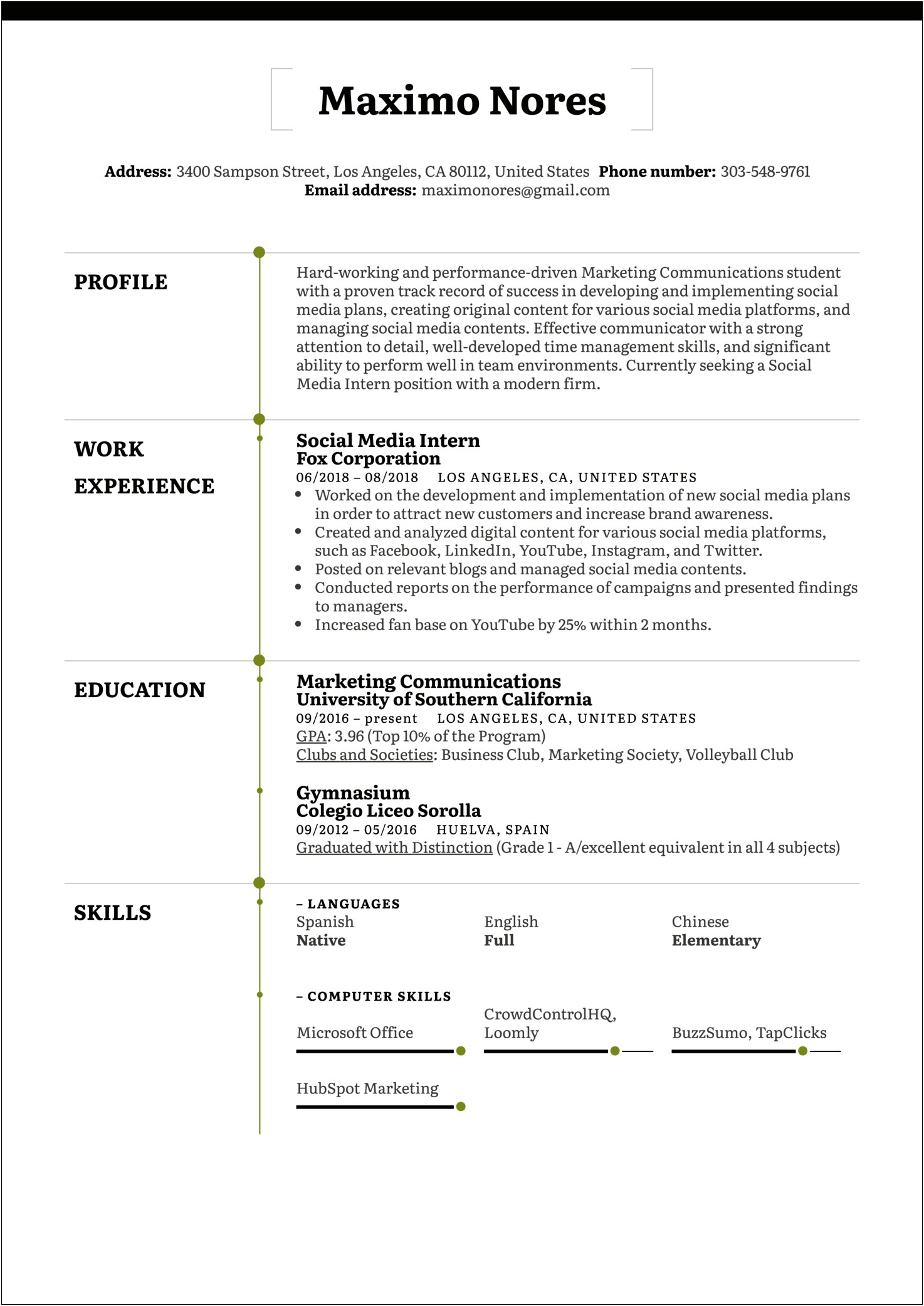 Cv Resume For Content Manager Social Media Marketer