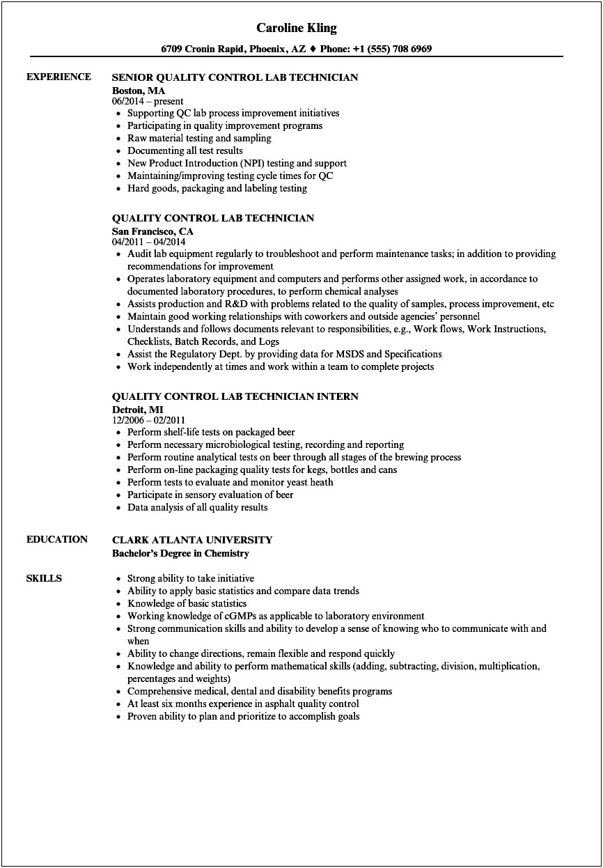 Dairy Qc Lab Technician Resume Examples