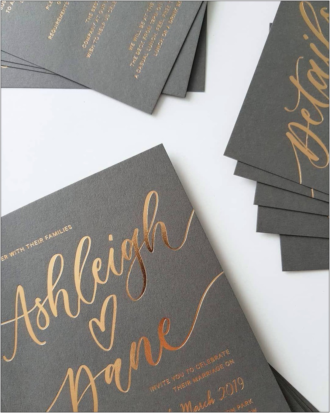 Dark Grey And Gold Wedding Invites