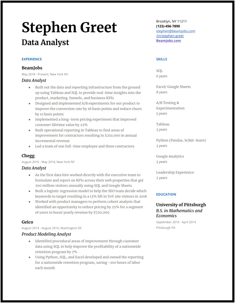 Data Analyst Resume For 6 Years Experience