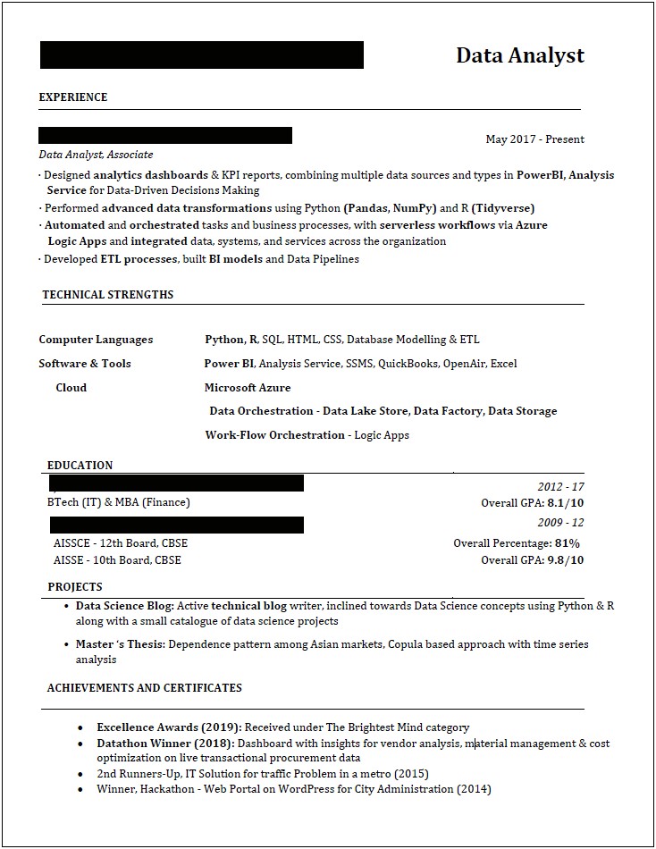 Data Analyst Resume With 2 Years Experience