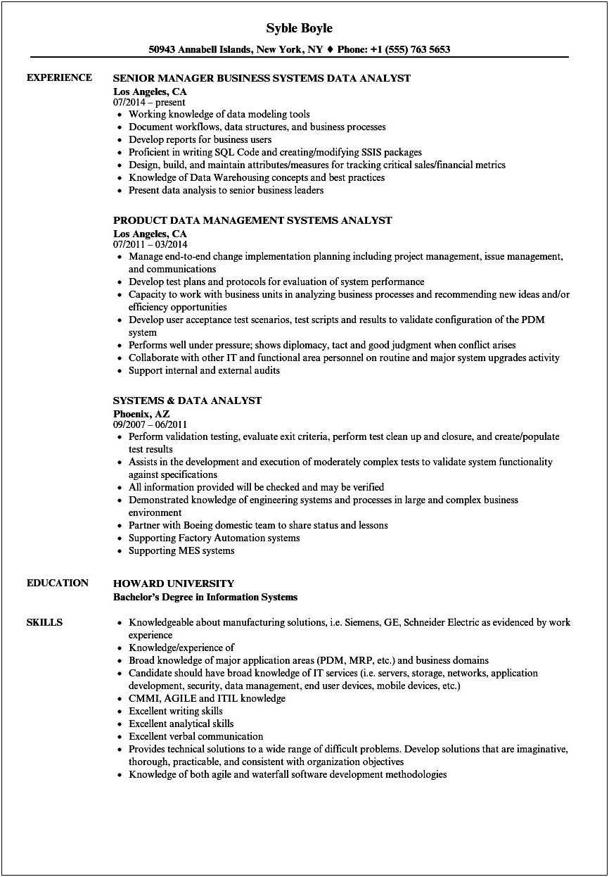 Data Analyst Resume With Ssis Experience