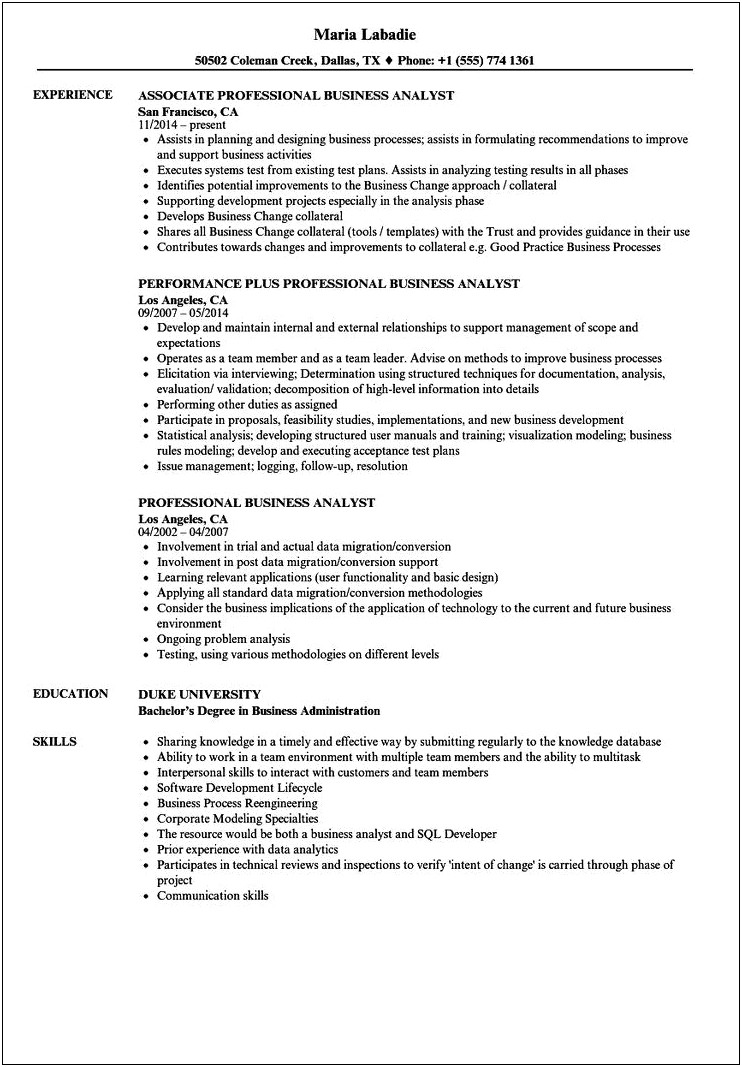 Data Analyst Sample Resume Job Points