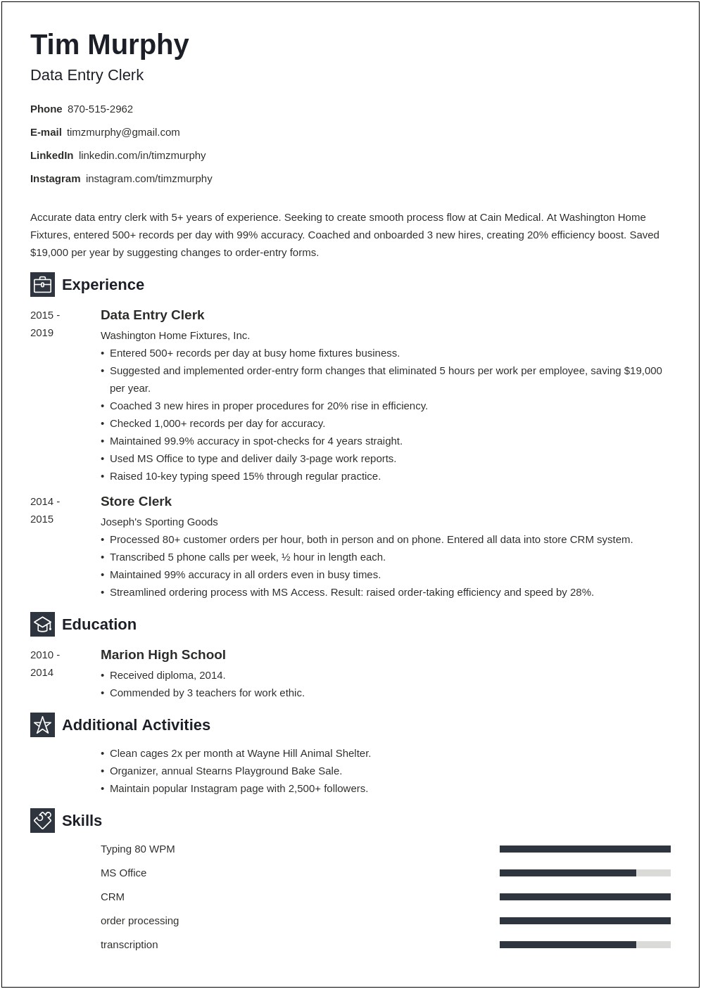 Data Entry On Skills Based Resume