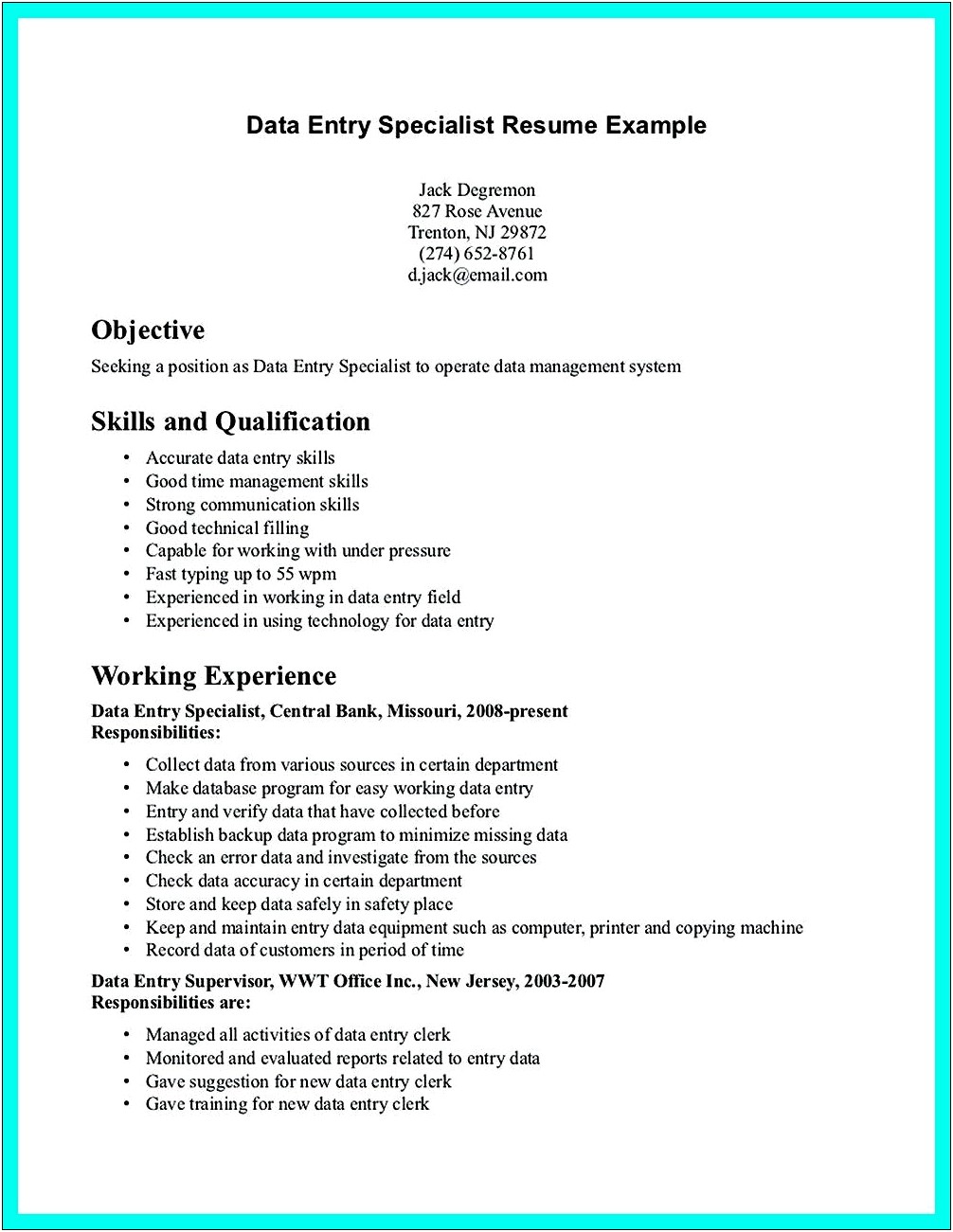 Data Entry Skills For A Resume