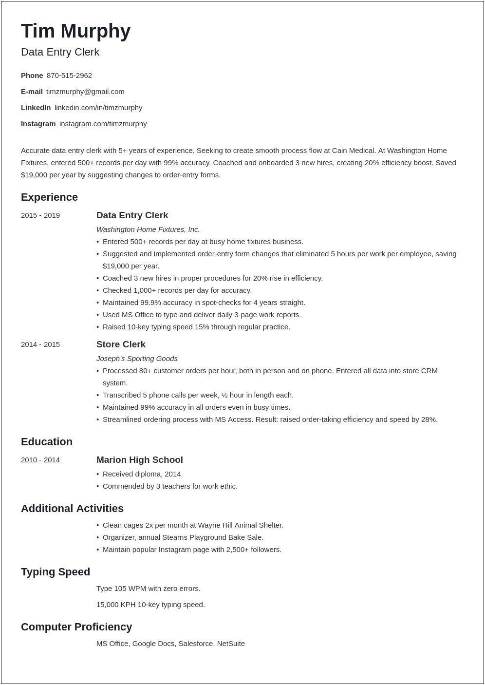 Data Entry Skills To Put On Resume