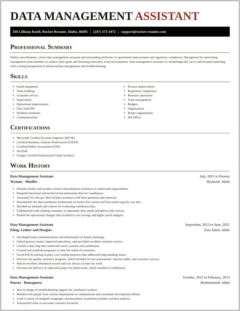Data Management Content In The Resume