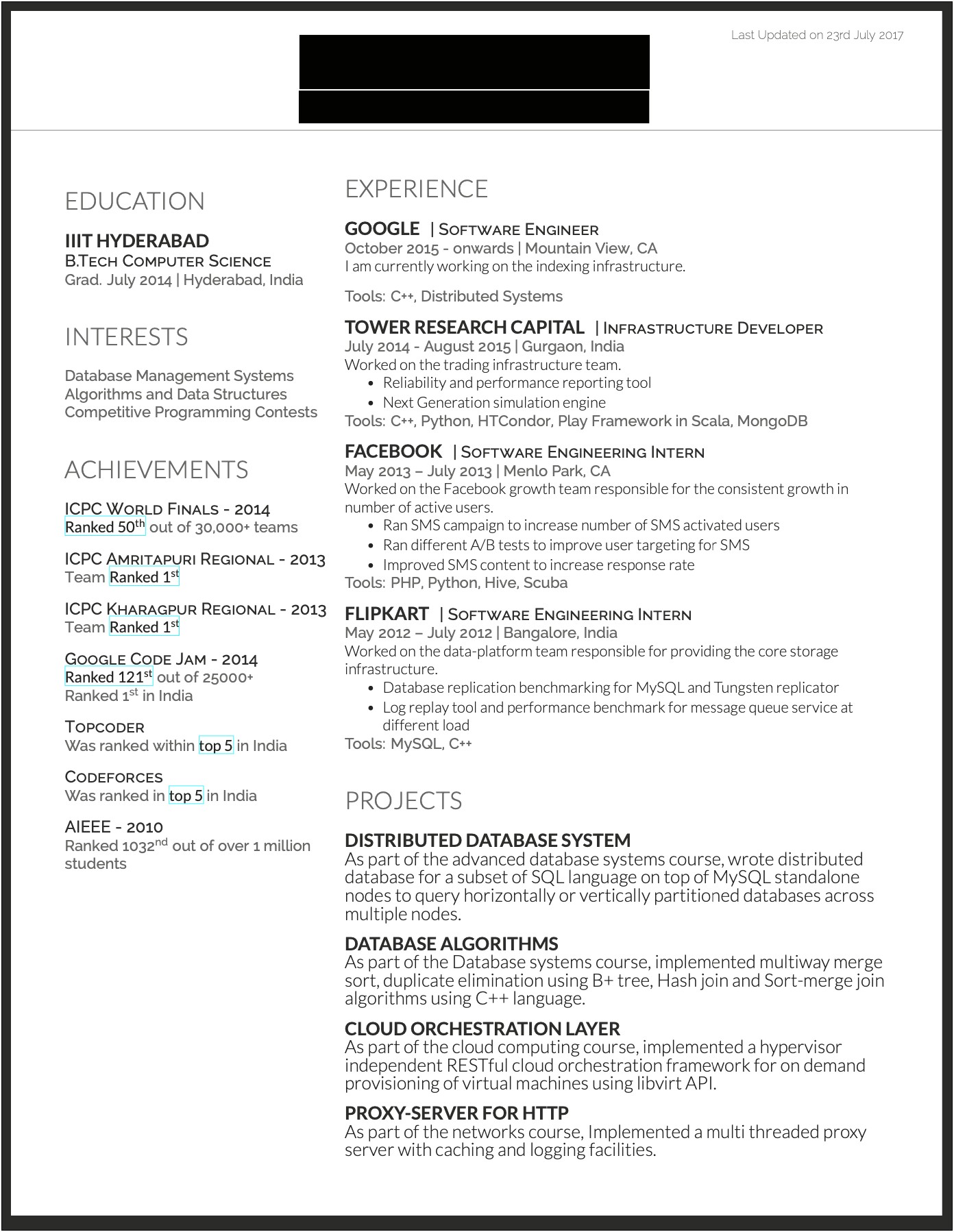 Data Structures And Algorithms Sample Resume