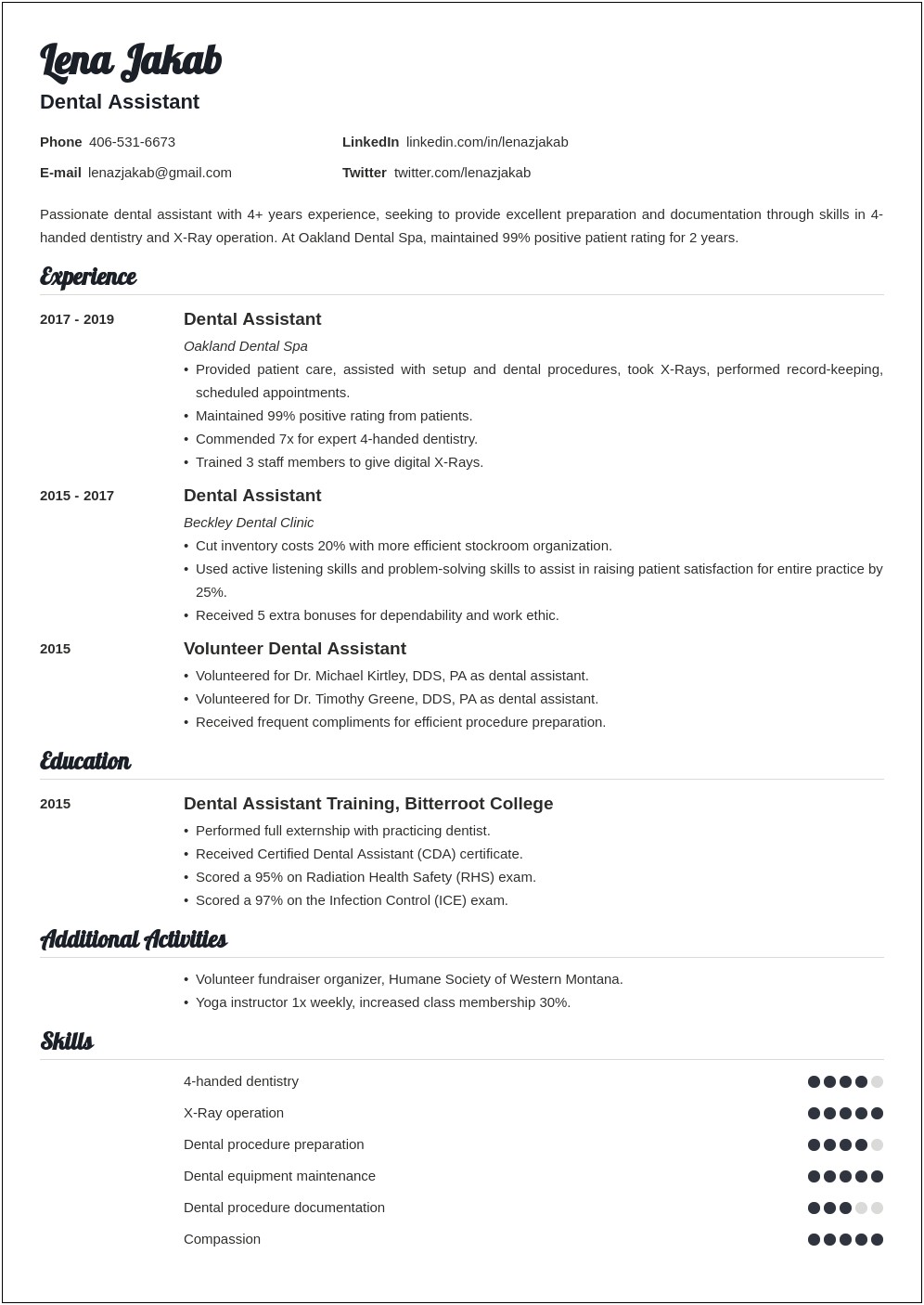 Dental Assistant Resume Samples No Experience