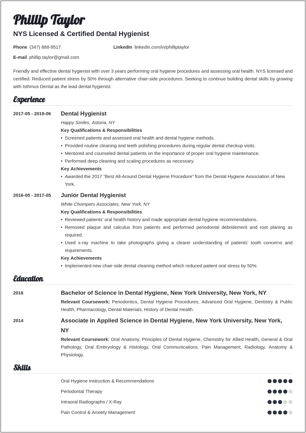 Dental Hygienist Resume Template Microsoft Word