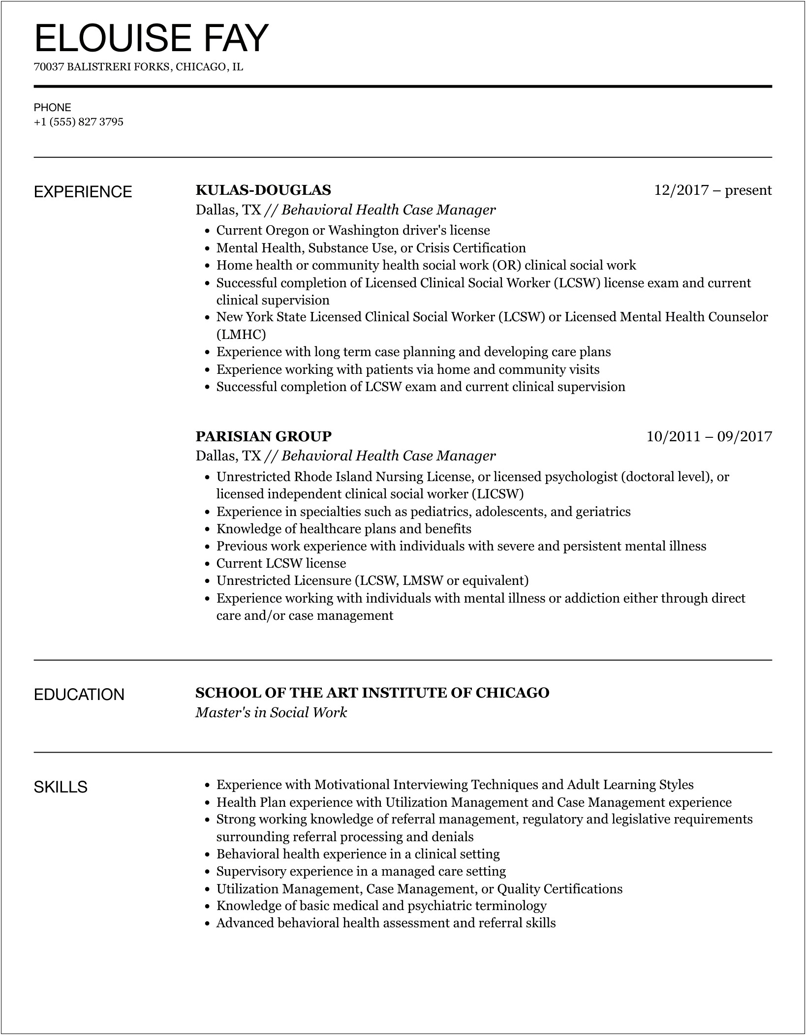 Dependency Case Manager Job Description For Resume