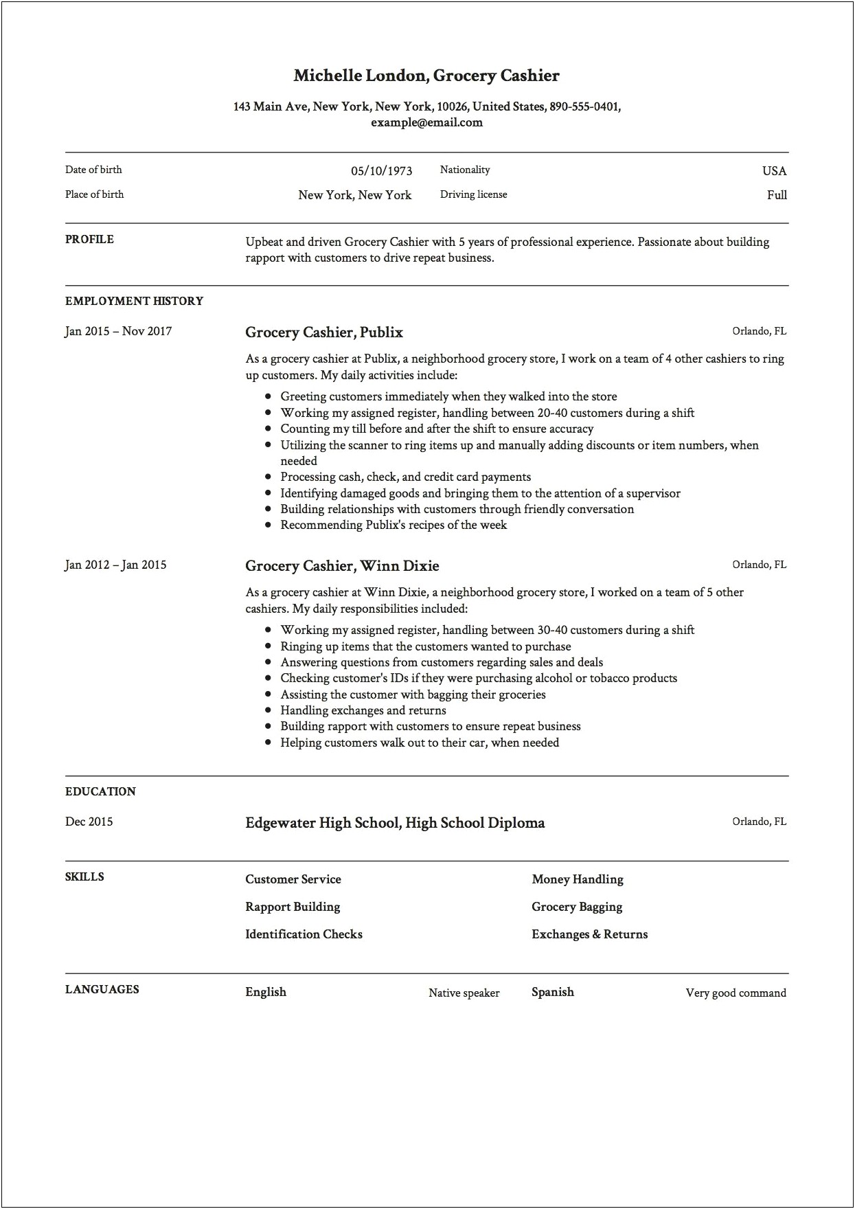 Describe A Cashier Job On Resume