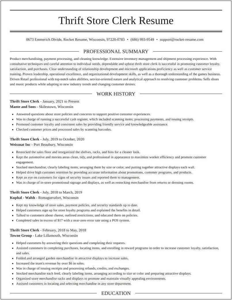 Describe Thrift Store Worker On Resume