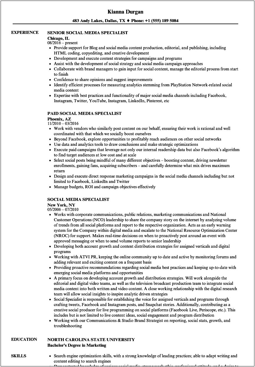 Describe Your Computer Skills Resume Soical Media Sample