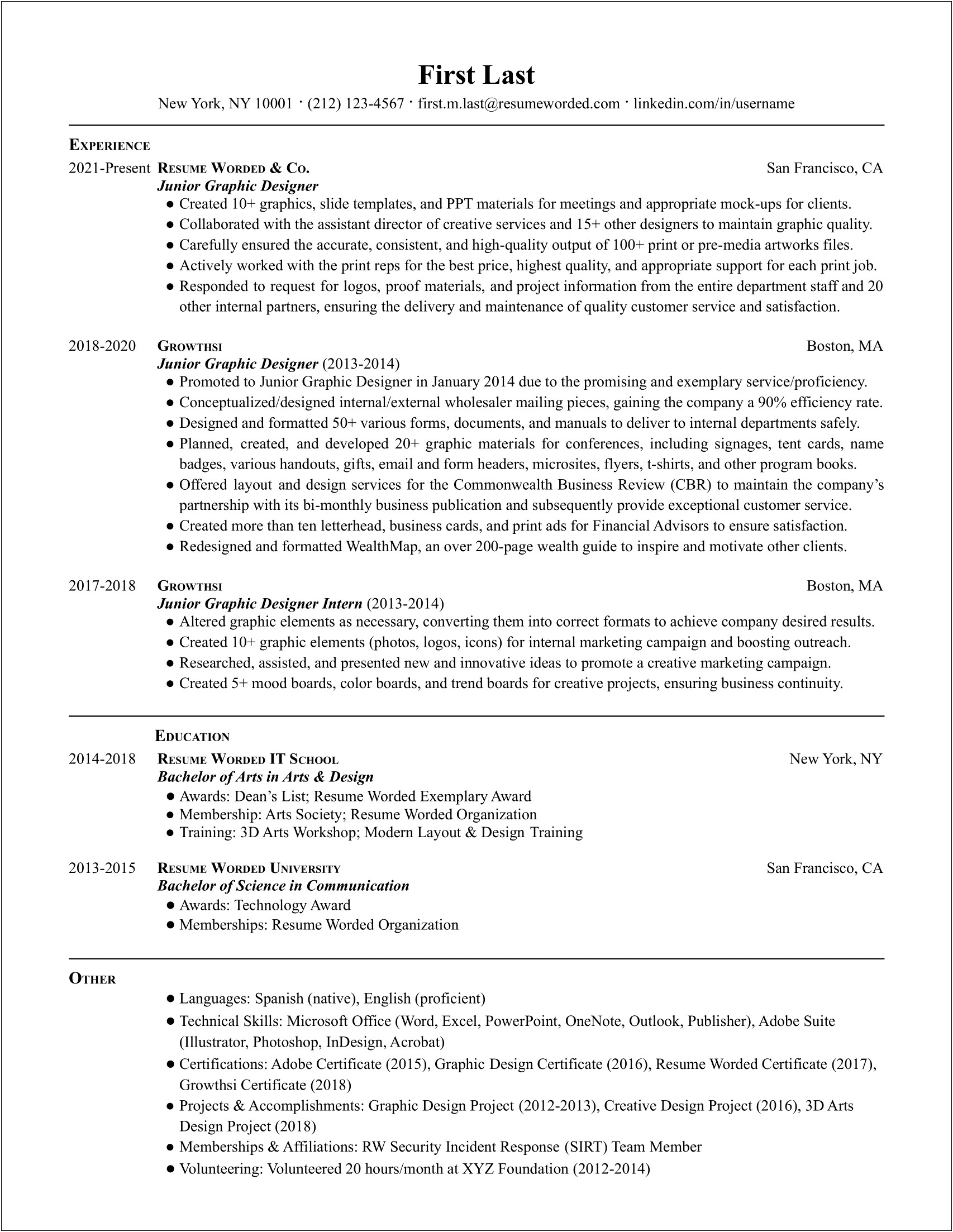 Description For Graphic Designers To List On Resume