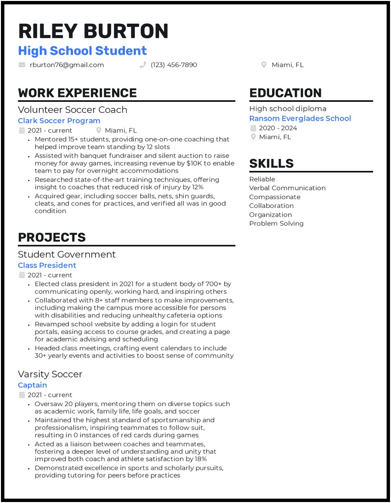 Description For High School On Resume