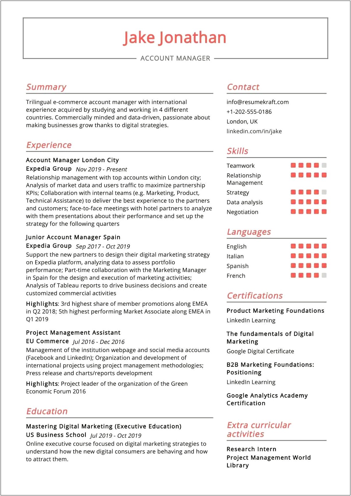 Description Of An Account Manager For A Resume