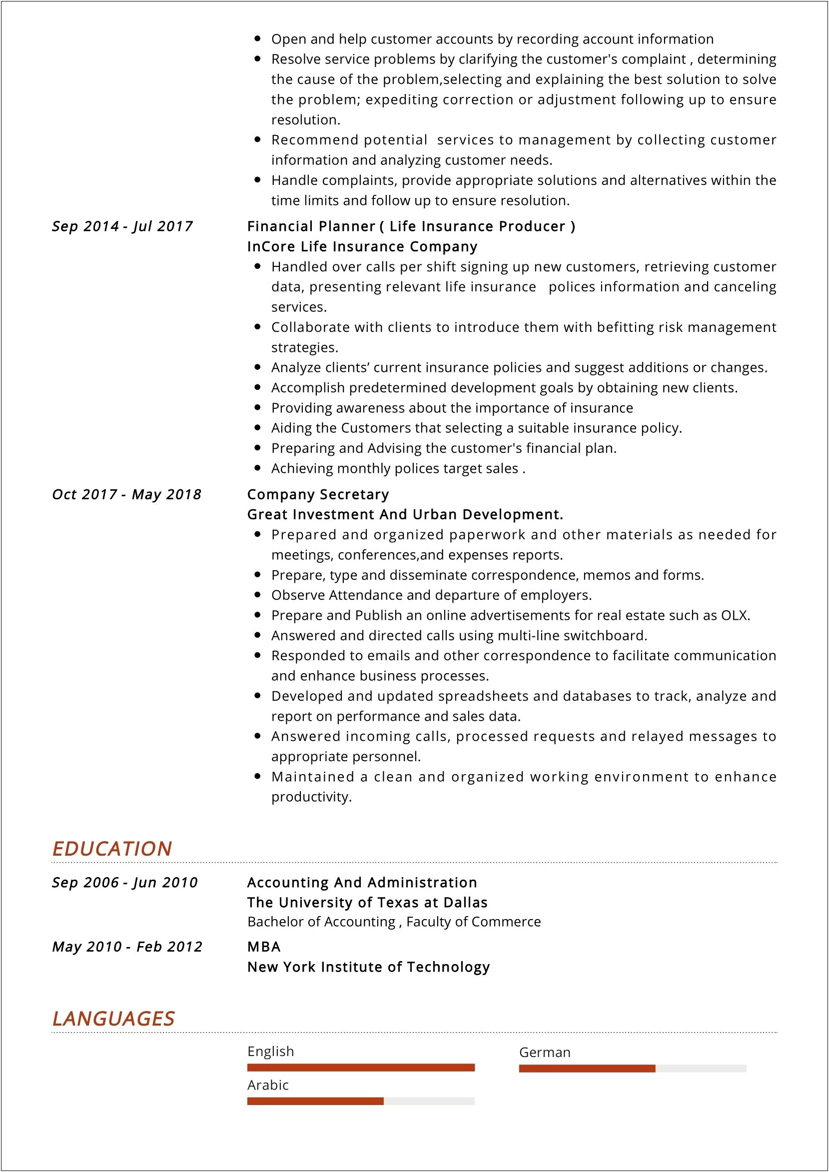 Description Of Education Accounting On Resume