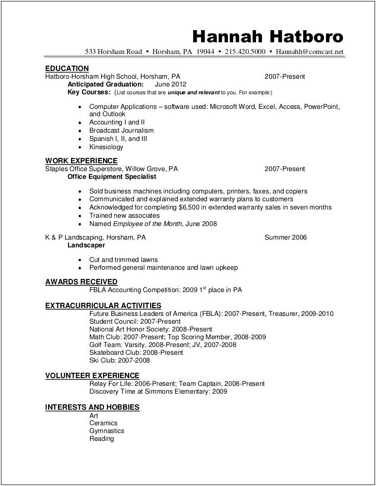 Description Of High School Diploma On Resume