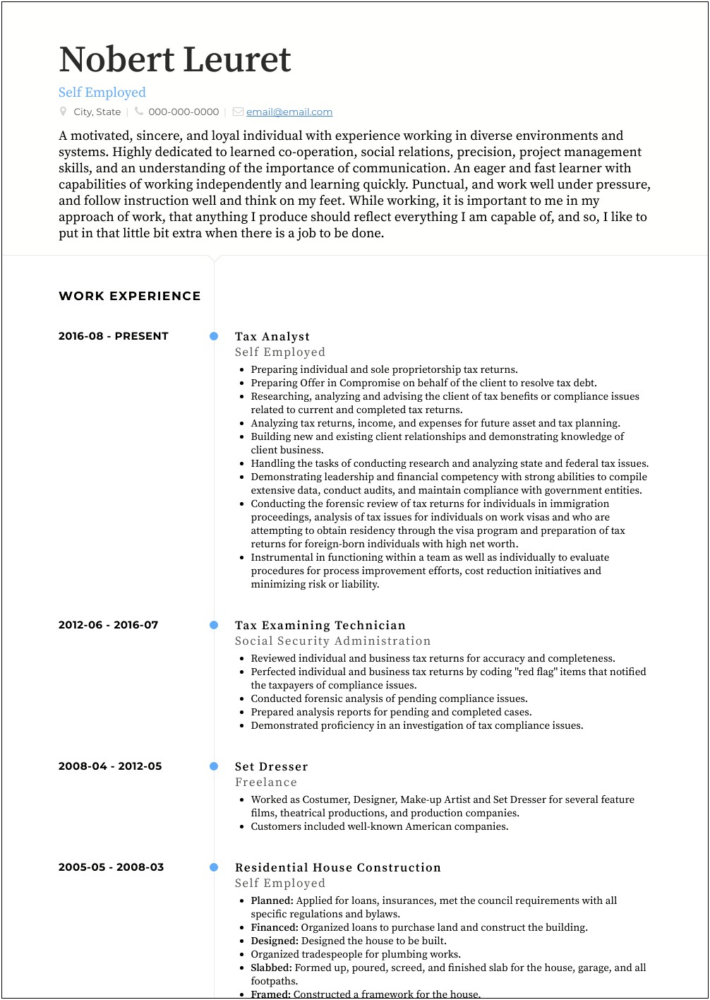 Description Of Self Employment For A Resume