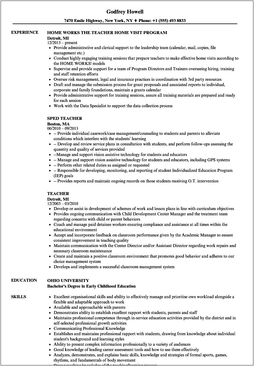 Description Of Toddler Teacher For Resume