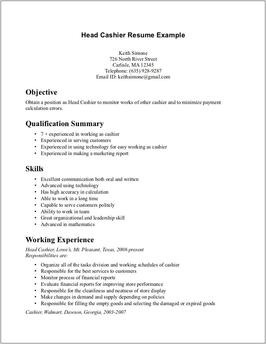 Description On A Resume For Being A Cahier