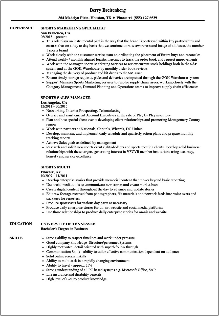 Description On Resume For A Sport