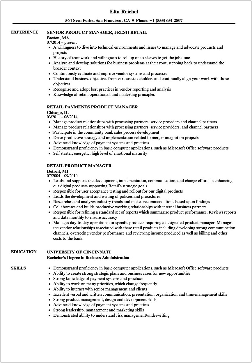 Descriptions For Retail Work On Resume