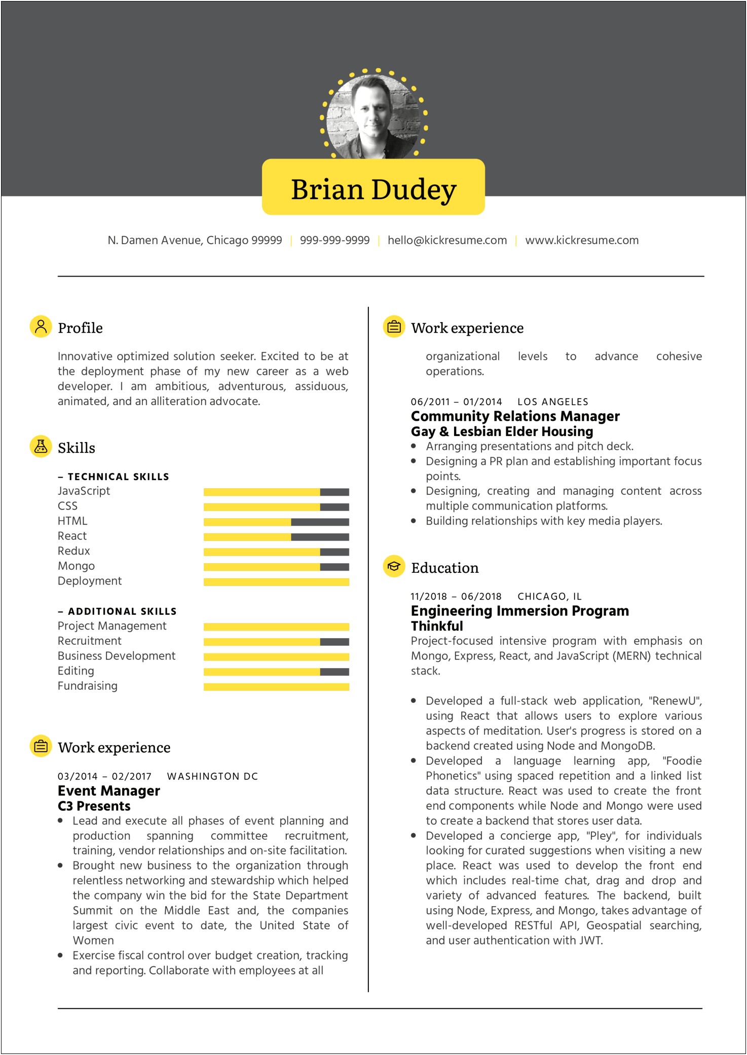 Developer Resume Example With Open Source