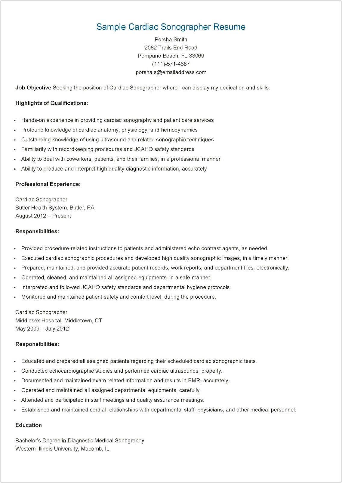 Diagnostic Medical Sonographer Job Description Resume