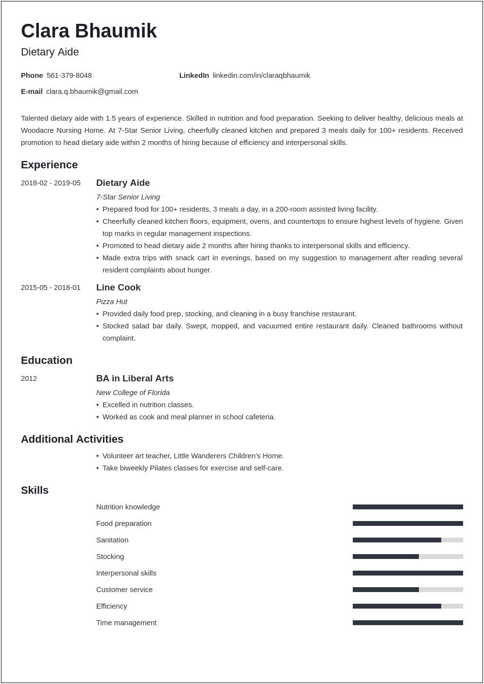 Dietary Cook Job Description For Resume