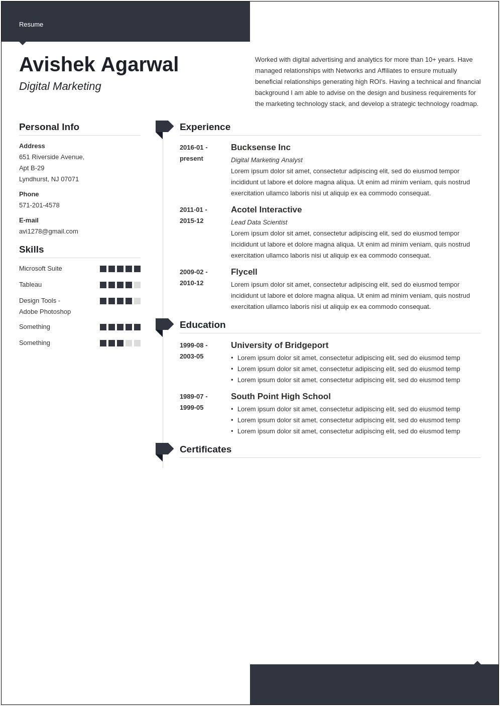 Digital Marketing Objective Resume Eye Catching Example