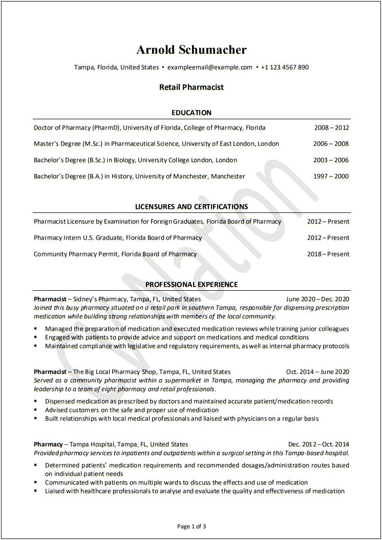 Do You Put Volunterr Experience On Pharmacy Resume