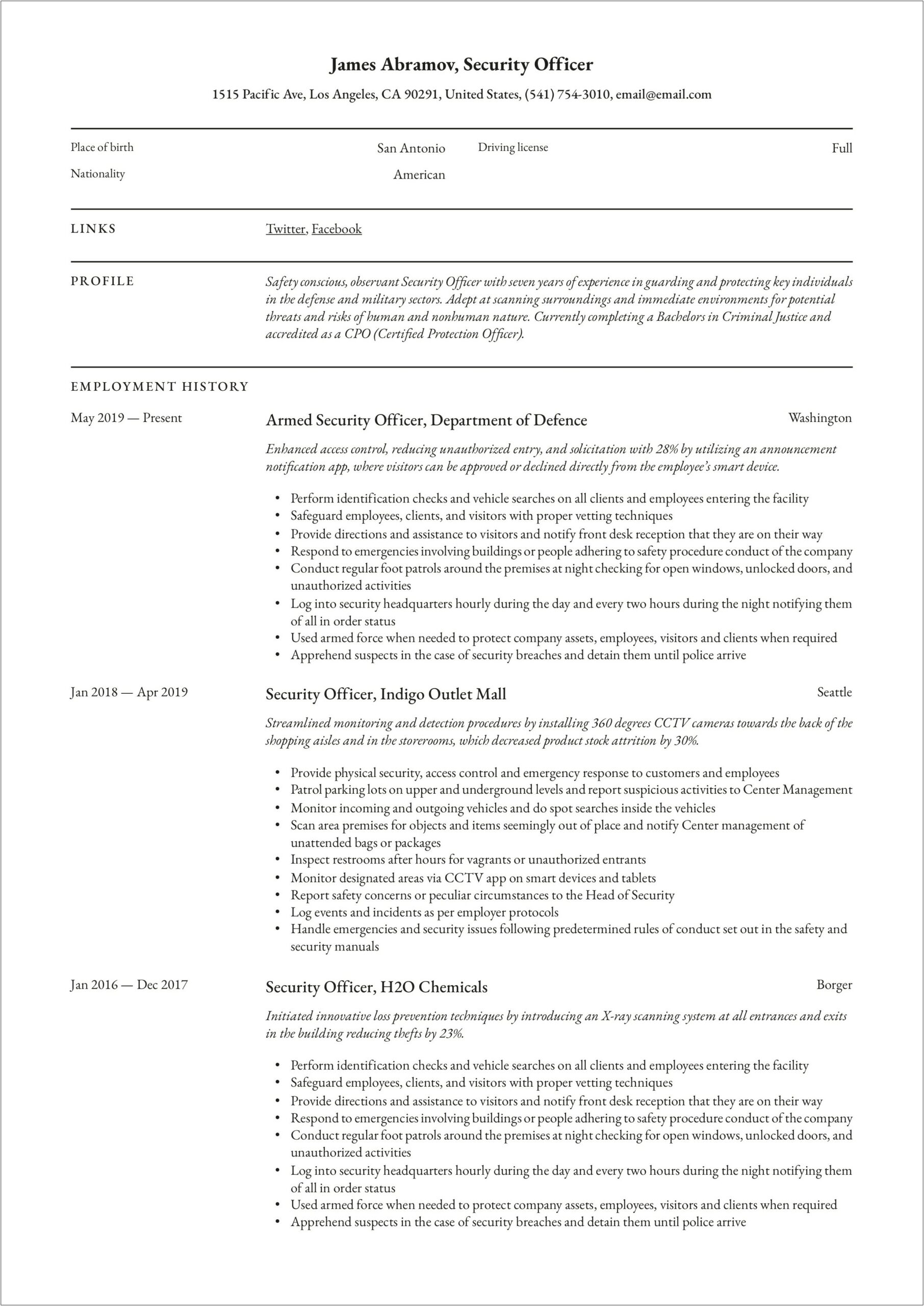 Does Ubarmed Security Look Good Resume