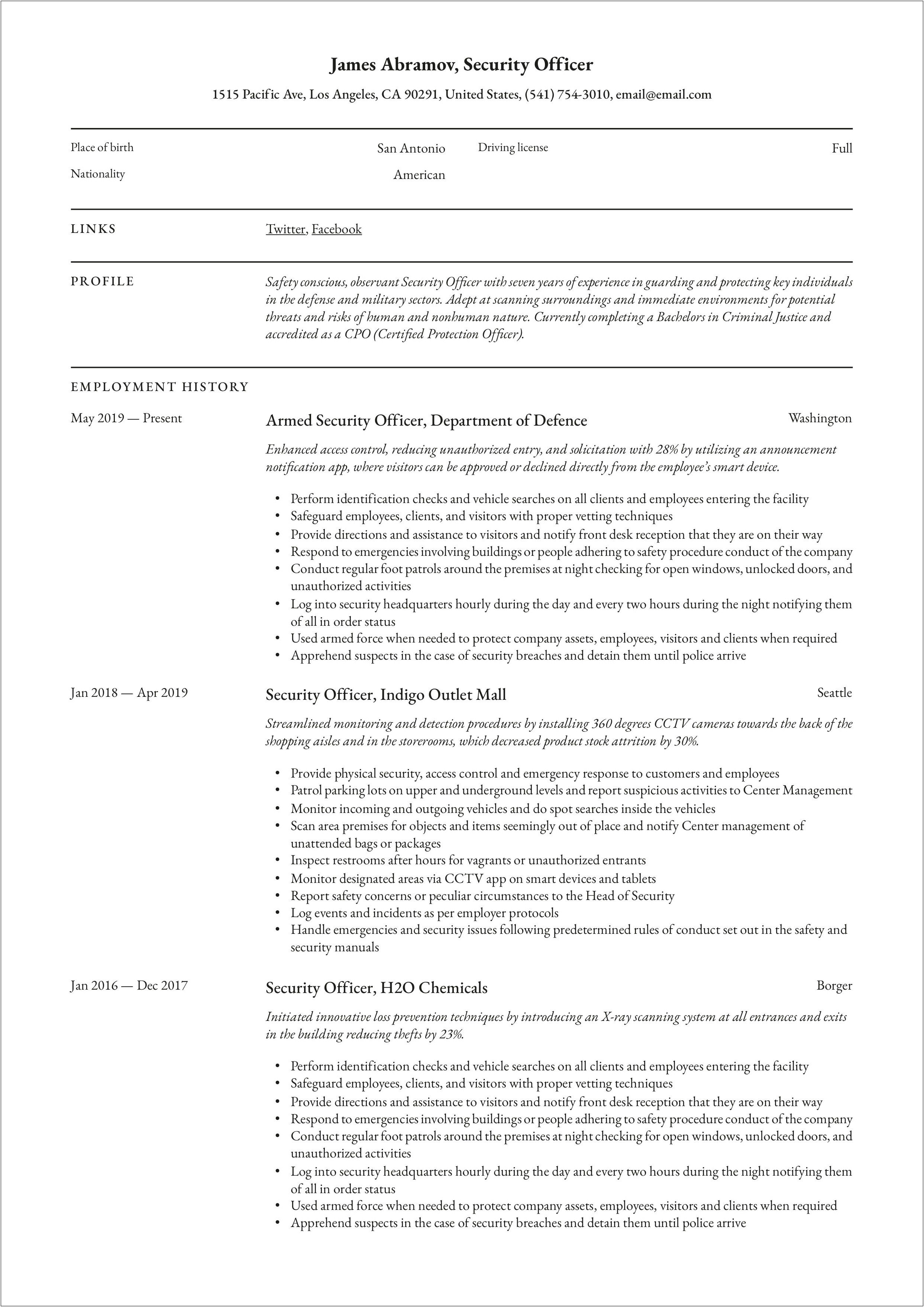 Does Ubarmed Security Look Good Resume