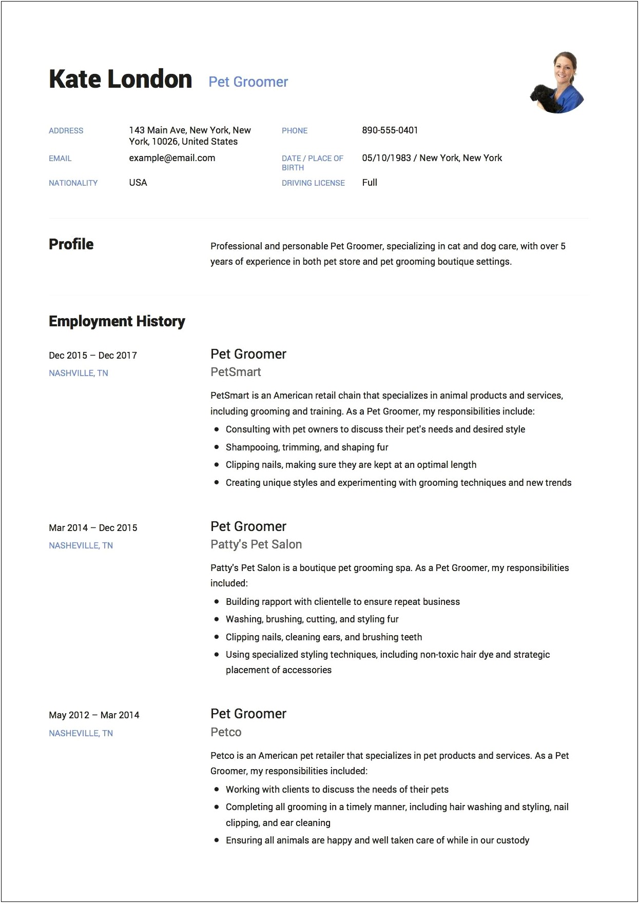 Dog Groomer And Vet Assistant Resume Examples