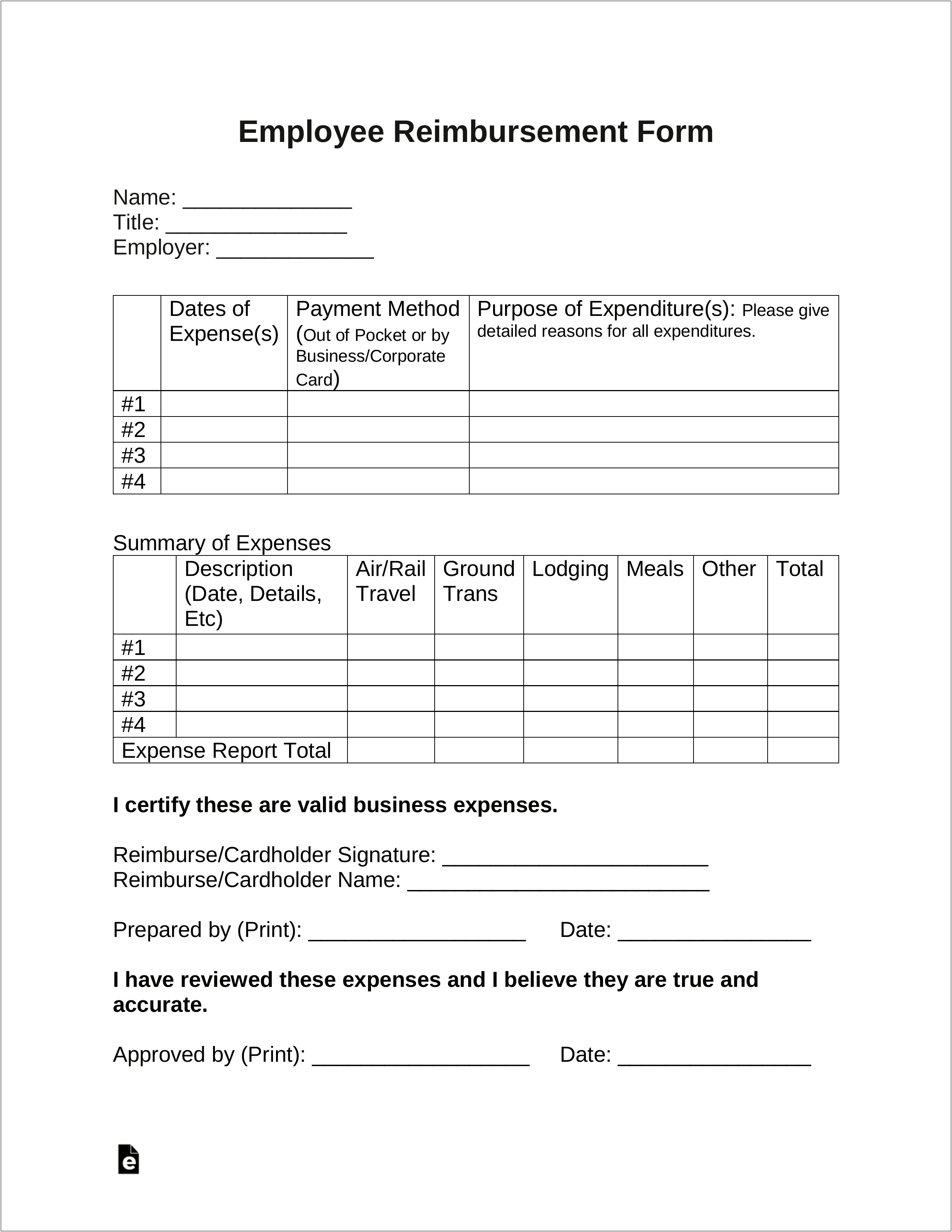 Download And Print Expense Report Template