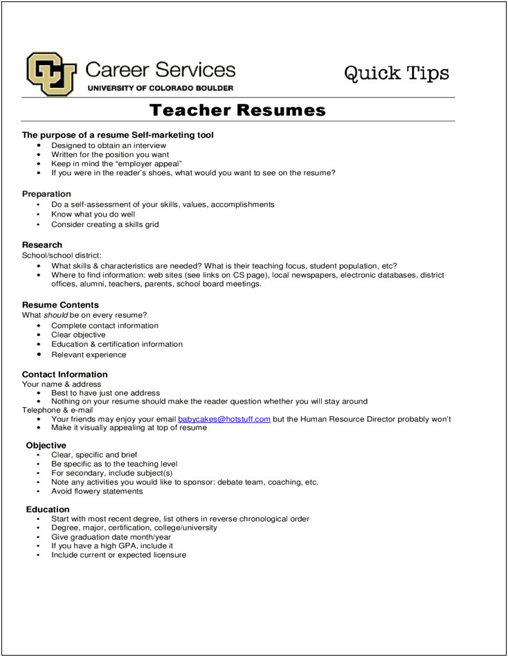 Download Free Sample Resume For Teacher