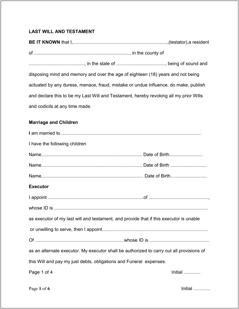 Download Last Will And Testament Template