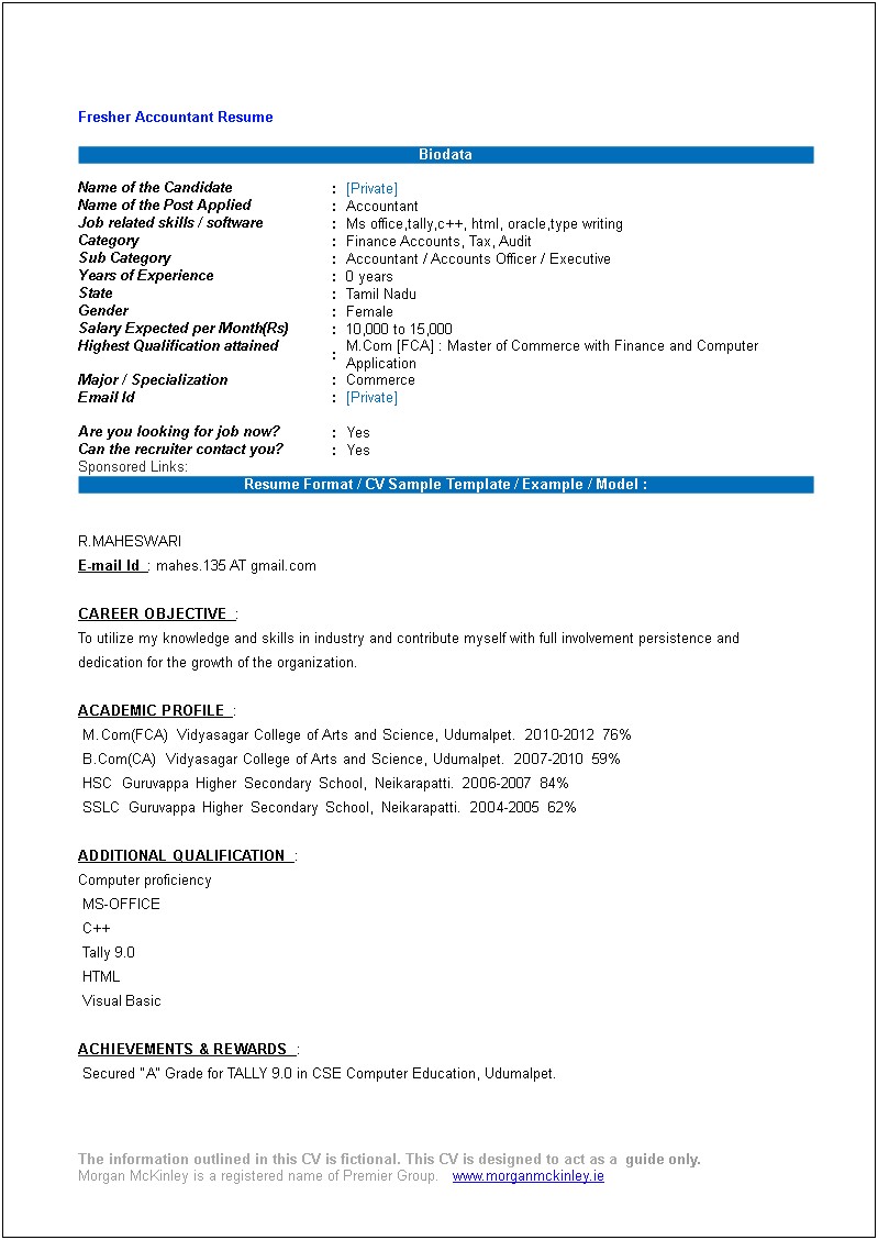 Download Resume Format For It Jobs