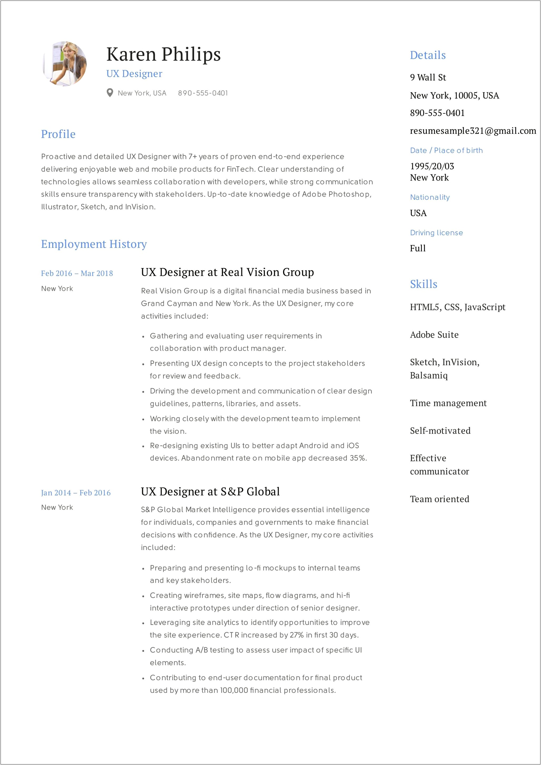 Download Resume Samples For Ui Ux Designers